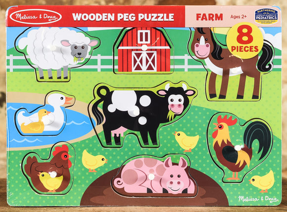Wooden Peg Puzzle On The Farm - 8 Pieces