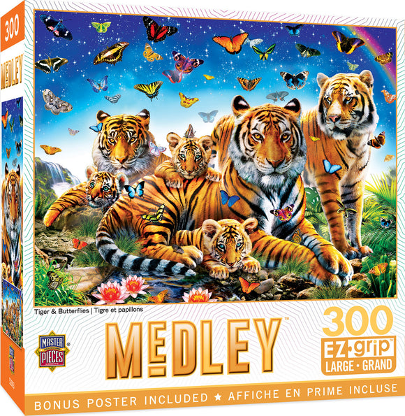 Tiger & Butterflies - 300 Piece Puzzle Easy Grip