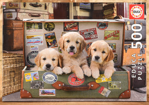 Puppies in the Luggage 500 Piece Puzzle