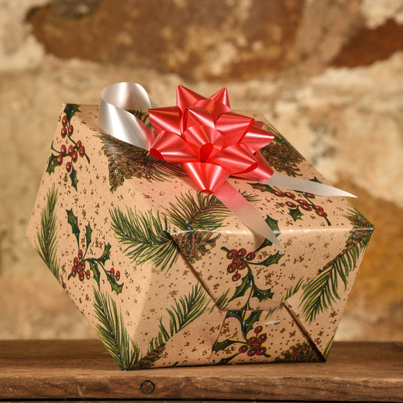 Complimentary Gift Wrap:  Holly & Pinecones