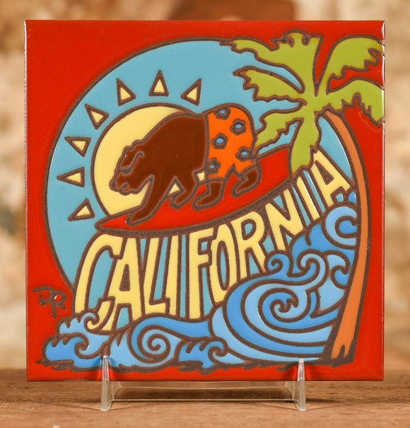 Decorative Tile - California Bear Surfing