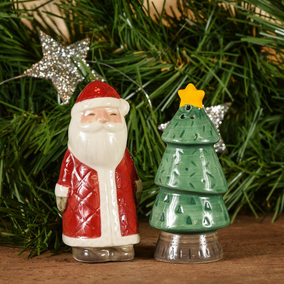 Salt & Pepper Shaker Set- Santa and Christmas Tree